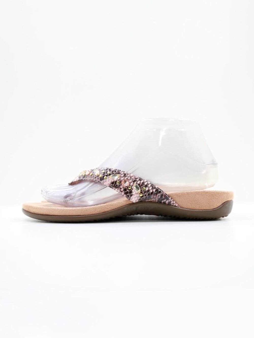 Vionic Lucia Brown Leather Embellished Lightweight Flat Thong Sandals - 7